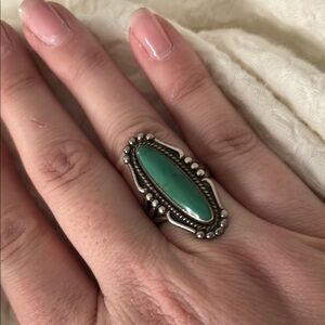 Vintage Green Gemstone Silver Ring